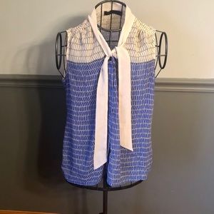 Blue and tan button up blouse